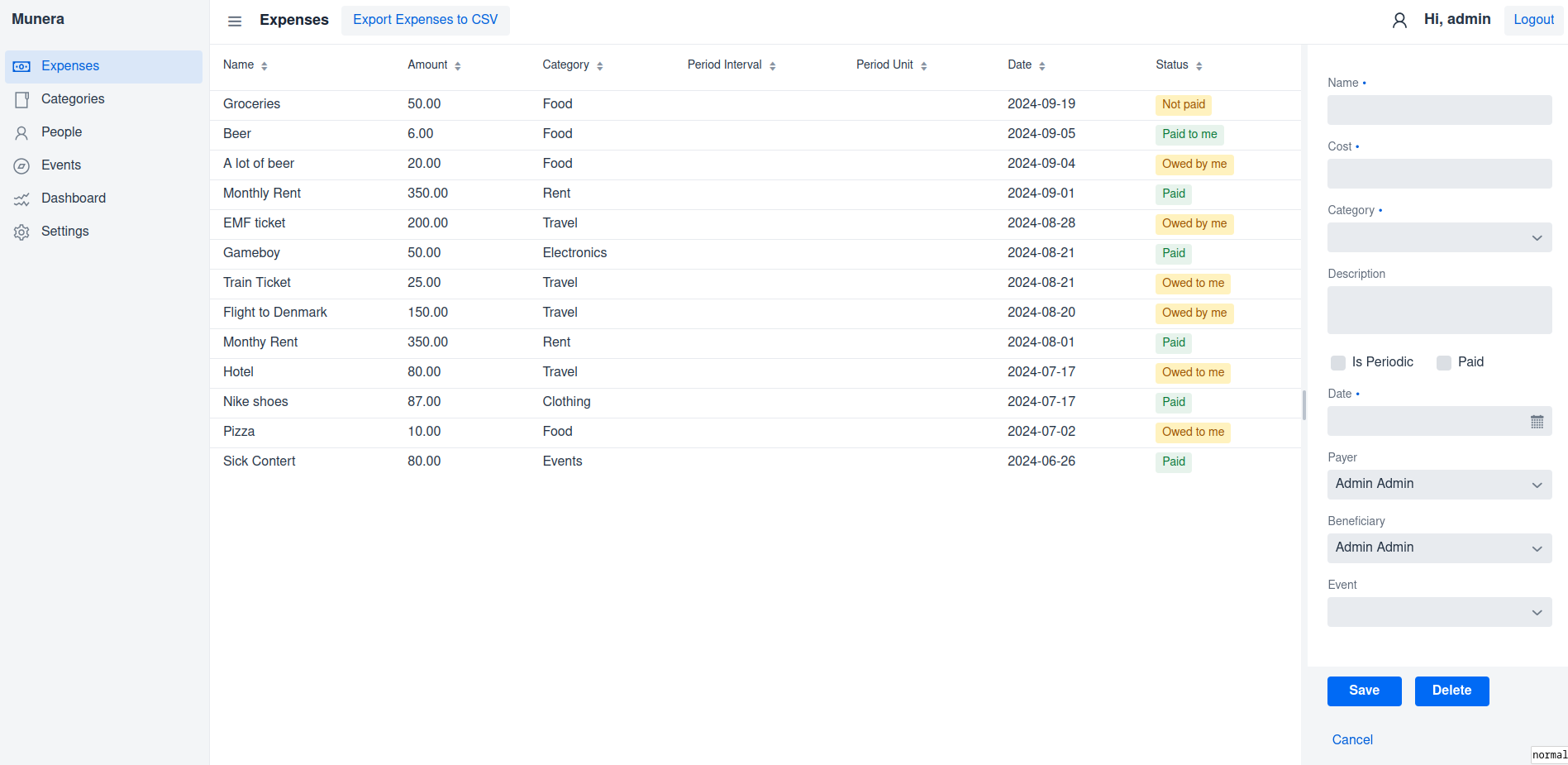 Expenses Grid